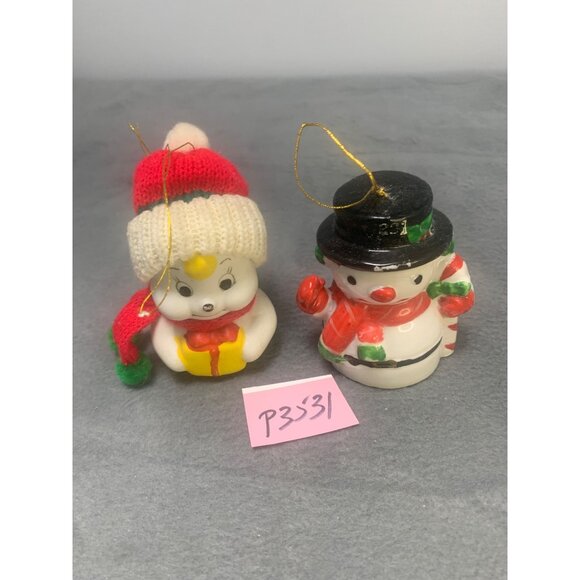 Vintage Porcelain Snowman & Baby Ornament Set - Picture 9 of 9